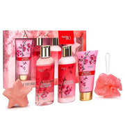 Bath and Body Gift Basket For Women – 5 Piece Set of Cherry Blossom Bath & Body Collection Gift Box, Includes Shower Gel, ...