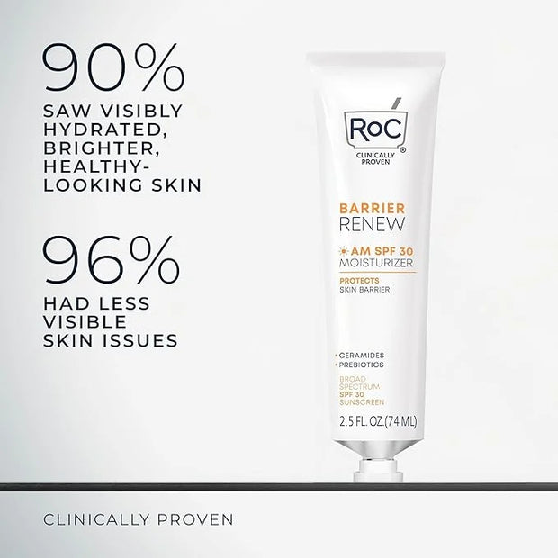 RoC Barrier Renew Day Cream with SPF 30, Moisturizer with Ceramides & Prebiotics to Protect Skin Barrier, (2.5 oz) with Re...