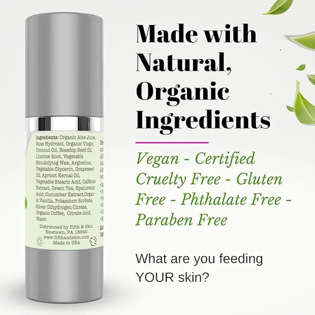Fifth & Skin Caffeine Eye Cream – Made in USA! Eye Whip - 1 OZ - Natural - Organic – Vegan & Cruelty Free – for Puffy Eyes...