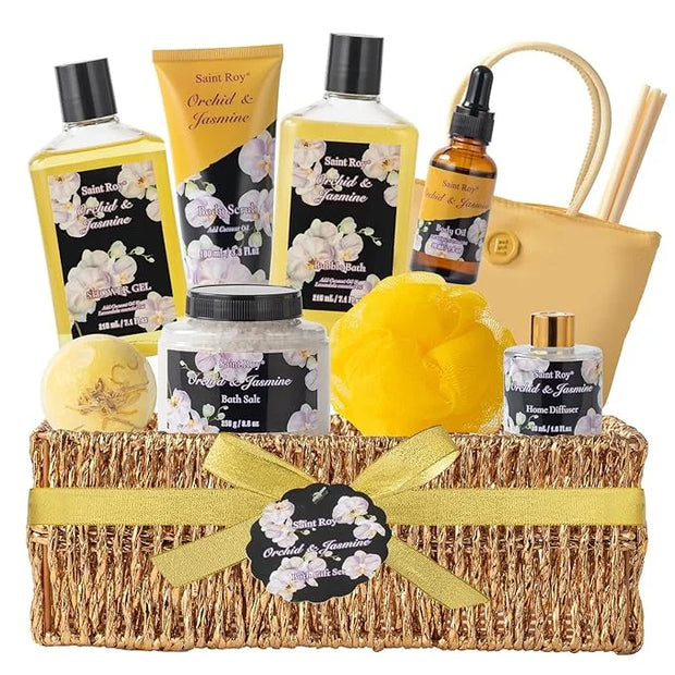 Mother's Day Gift for Mom Bath and Body Gift Basket Orchid & Jasmine Spa Gift Baskets for Women Fragrant Body Lotions, Bat...