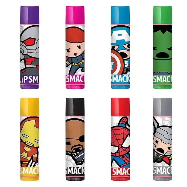 Lip Smacker Marvel Avenger Flavored Lip Balm Party Pack 8 Count, Super Hero, Spirderman, Iron Man, Captain America, Clear,...