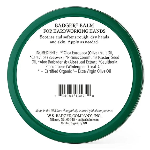 Badger - Hardworking Healing, Aloe Vera & Wintergreen, Working Hand Balm, for Dry Hands, Hand Moisturizer, Certified Organ...