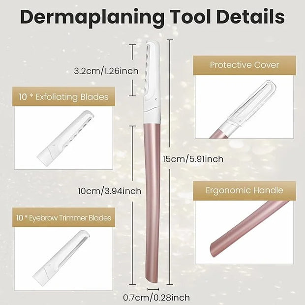 Dermaplaning Tool for Face Exfoliation, with 20 Replaceable Blades, Facial Shaver/Eyebrow Razor, Peach Fuzz Removal Eyebro...