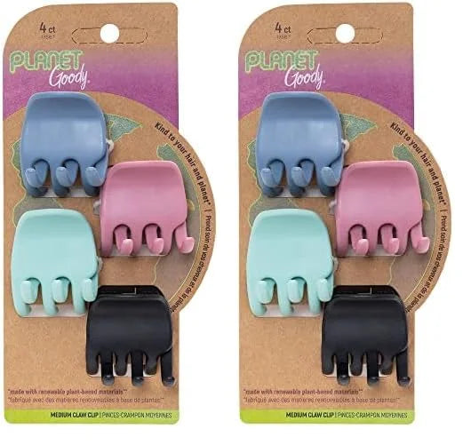 Planet Goody Plant-Based Heritage Claw Clips, Medium, Extra Strong, Bright Colors, Pink, Periwinkle, Green, And Black, 4 C...