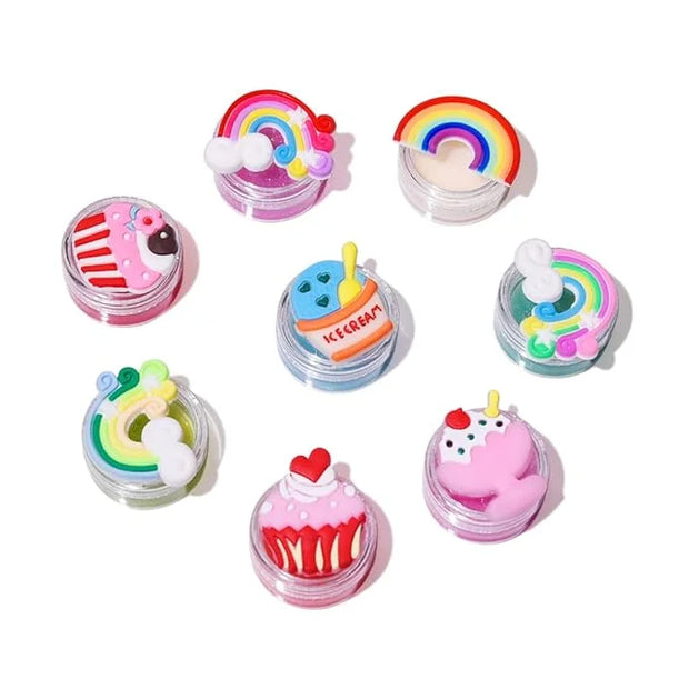 8PCS Cute Lip Gloss for Girls, Party Favors Lip Balm Set for Kids, Assorted Fruity Flavors Cute Cupcake of Rainbow Designs...