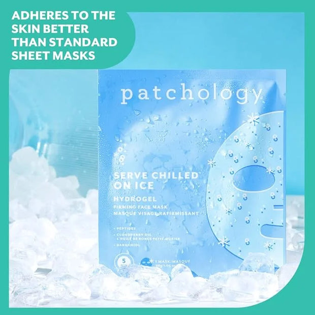 Patchology Iced Cooling and Firming Hydrogel Masks with Peptides, Cloudberry Oil and Bakuchiol. Facial Sheet Mask designed...