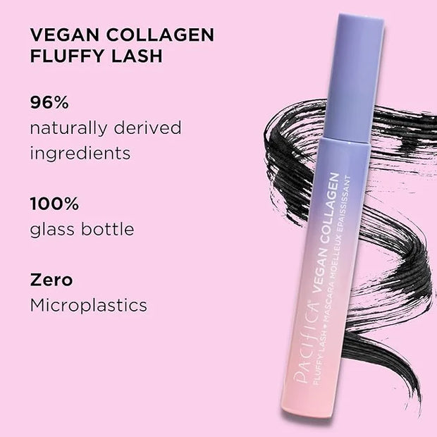 Pacifica Vegan Collagen Fluffy Lash Mascara – Black Thickening & Lengthening Mascara with Plant Fibers, Full Fluffy Lashes...