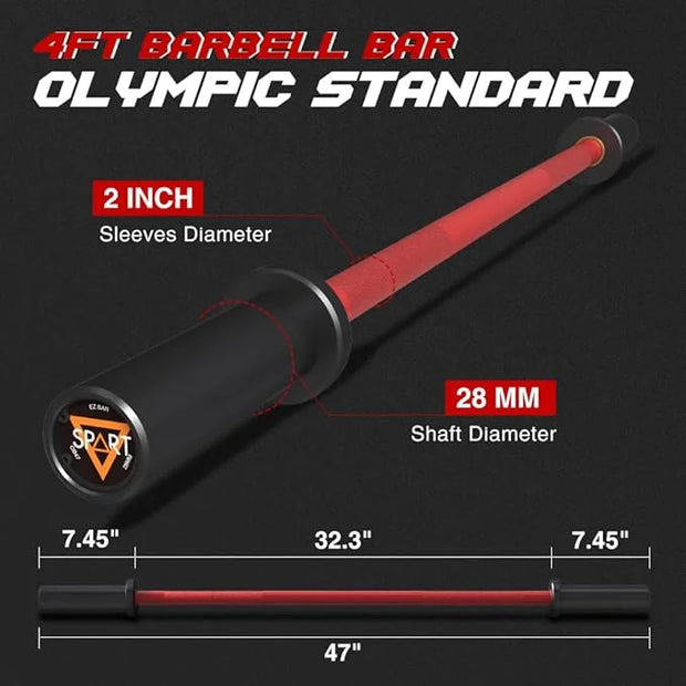 4FT Olympic Barbell Bar 47Inch Straight 2 Collars, 500Lbs Capacity 2 Inch - Product Image