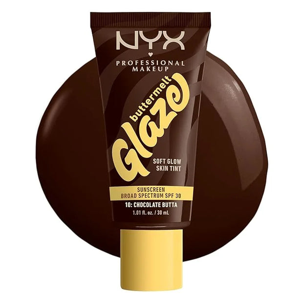 NYX PROFESSIONAL MAKEUP Buttermelt Glaze Soft Glow Skin Tint + SPF 30, Up To 12HR Wear, 10 Chocolate Butta - Product Image