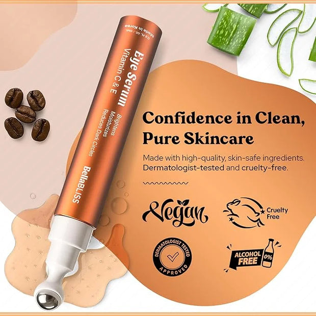 BellaBLISS Vitamin C & Vitamin E Eye Serum – Hydrating Under Eye Roller for Puffiness, Wrinkles & Dark Circles – Lightweig...