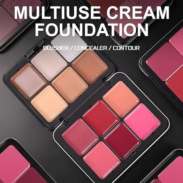 12 Colors Cream Blush Palette Cream Concealer Foundation Palette,Natural Matte Face Makeup Palette with Brush - Product Image