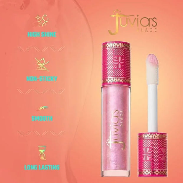 Juvia's Place Lip Gloss So Glazed - Clear, Pink Shimmer, 16 oz, Plump, Glides on Richly Glossy and Smooth, Long Lasting No...