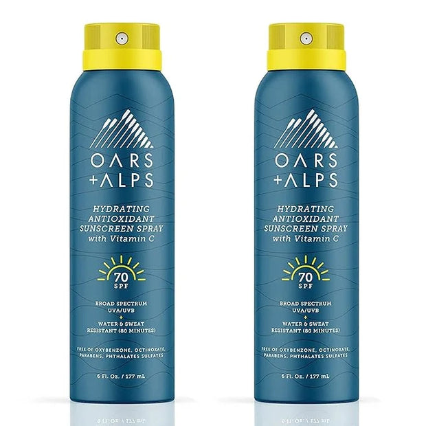 Oars + Alps Hydrating SPF 70 Sunscreen Spray, Infused with Vitamin C and Antioxidants, Water and Sweat Resistant, 6 Oz, 2 ...