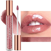 Nude Brown Lip Gloss Plumping Glitter Lip Gloss for Girls Women Lip Plumping Tinted Lipgloss High Pigment Plumper Long Las...