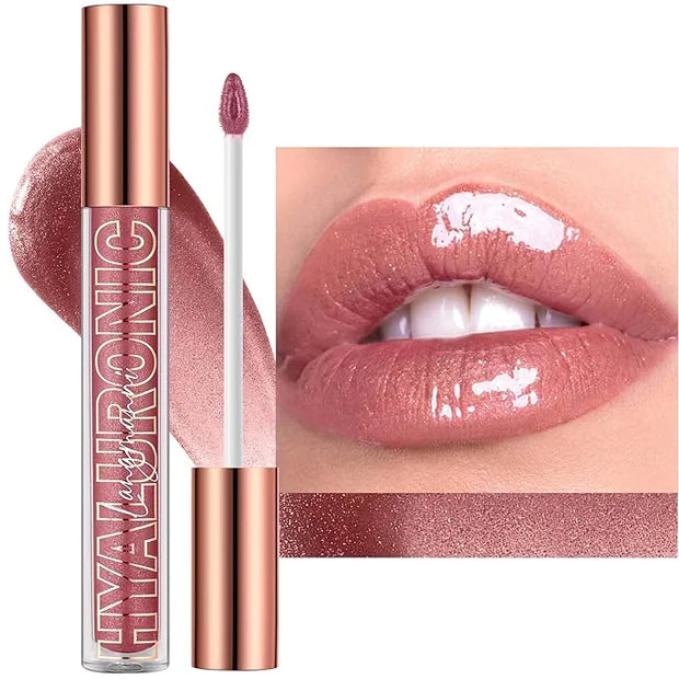 Nude Brown Lip Gloss Plumping Glitter Lip Gloss for Girls Women Lip Plumping Tinted Lipgloss High Pigment Plumper Long Las...