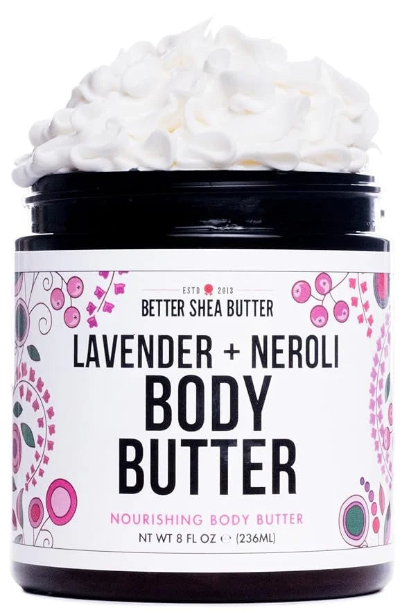 Body Butter for Women LAVENDER NEROLI | Whipped Body Moisturizer with Raw Shea Butter for Dry Skin, Paraben Free, Non-Grea...