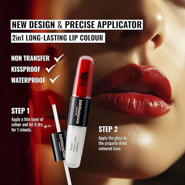 Dermacol NEW 16-Hour Lip Colour, Highly Pigmented Glossy Lip Stain, Two-Phase Lip Plumper Gloss, Kissproof Lip Makeup Prod...