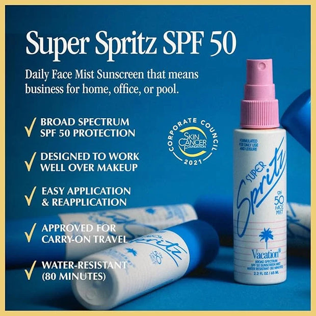 Vacation Super Spritz SPF 50 Sunscreen Face Mist + Air Freshener Bundle, Daily Face Sunscreen Spray, SPF Face Spray, Sunsc...