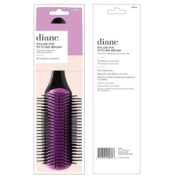 Diane Nylon Pin Styling Hair Brush for Detangling, Separating, Shaping and Defining Wet Thick or Curly Hair, Glides Throug...