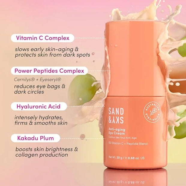 Sand & Sky Australian Essentials Anti-Aging Eye Cream with Peptides & Vitamin C - Under-Eye Brightening Formula, Reduces D...