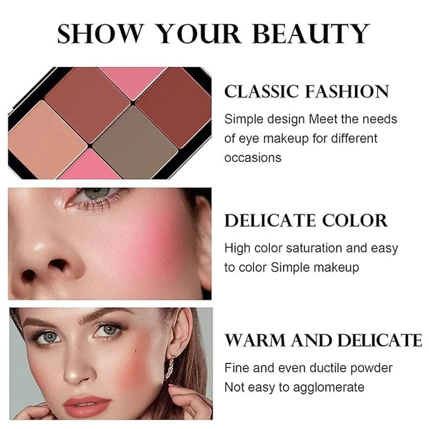 12 Colors Blush Palette,Highlighter Blush Powder Makeup,Long-Wearing,Smudge Proof,Natural-Looking,Blendable Cruelty-Free M...