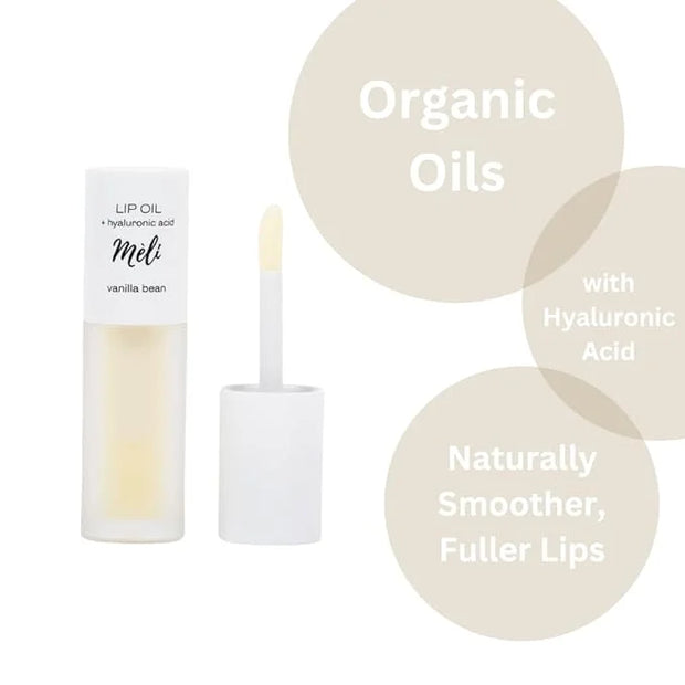 MÈLI Organic Lip Oil with Hyaluronic Acid | Clear Non-Sticky, Natural Lip Gloss, Moisturizing, Revitalizing and Rejuvenati...