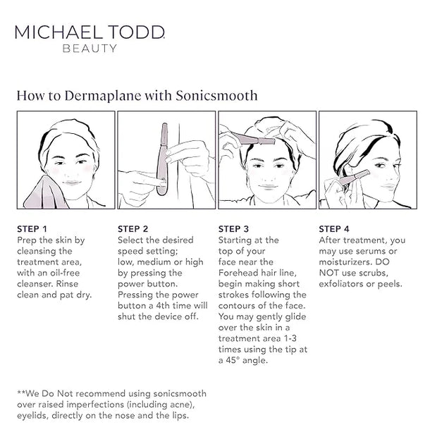 Michael Todd Beauty Sonicsmooth Dermaplane Razor for Women Face + Eyebrow trimmer Dermaplaning System - Peach Fuzz Remover...