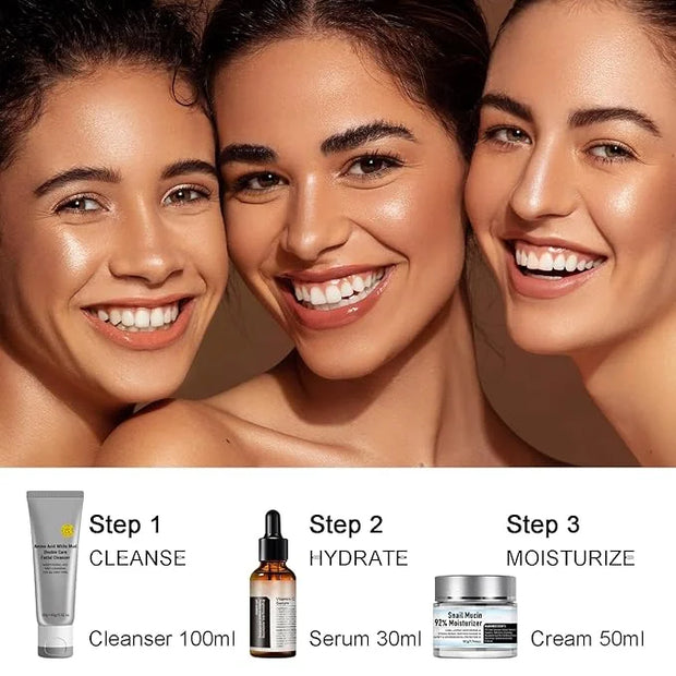 Travel Size Korean Skincare Set, Korean Skin Care Set with Vitamin C Facial Serum, Snail Mucin 92% Moisturizer, Amino Acid...