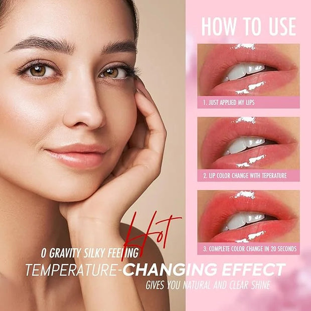 VANERIA Color Changing Lip Gloss,Clear to Pink,Fruit Flavoured Lip Changing Lip Gloss,PH Lip Color,Long Lasting Moisturizi...