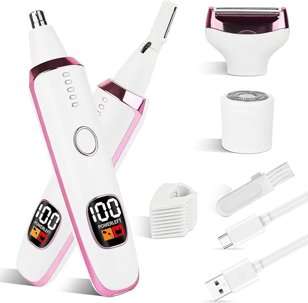 2025 Rechargeable Nose and Ear Hair Trimmer With LED Dispaly for Women Men,4 in 1 Painless Eyebrow & Facial Hair Trimmer w...