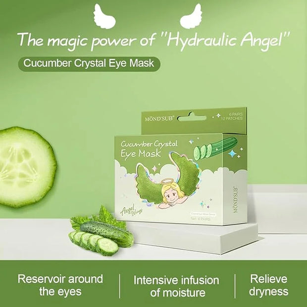 12Pcs Under Eye Patches for Dark Circle, Cucumber Moisturizing Hyaluronic Acid Eye Mask, Crystal Angle Wings Mask, Hrydrat...