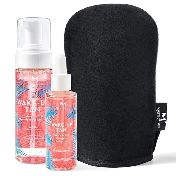 Mystic Tan Self Tanning Bundle: Wake-Up Tan Self Tan Water Mousse + Wake-Up Tan Hyaluronic Acid Serum for Face + Self Tan ...