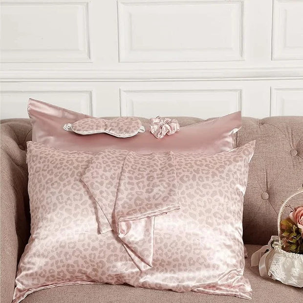2 Pack Satin Pillowcase with Latent Zipper, Adjustable Satin Eye Mask for Sleeping and Satin Volume Scrunchie for Hair and...