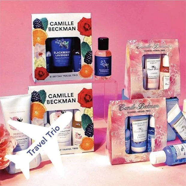 Camille Beckman Classic Collection Travel Trios, Camille, Glycerine Hand Therapy 1.35 oz, Silky Body Cream 2 oz, Hand & Sh...