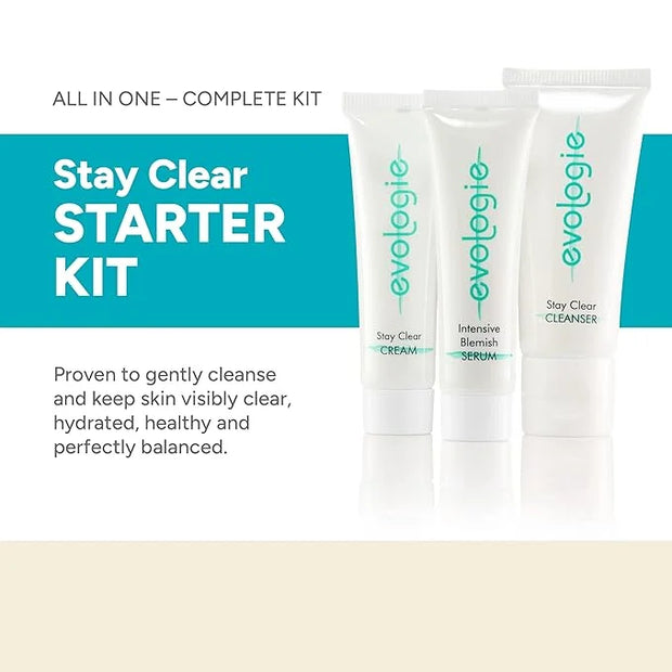 Evologie Stay Clear Starter Kit - Includes Stay Clear Cleanser, Intensive Serum, and Stay Clear Cream Moisturize - Skin Ca...