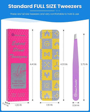 Expert Slant Tip Tweezers with Leather Case, GlamTweeler Sharp & Precision Stainless Steel Tweezer for Eyebrows, Facial Ha...