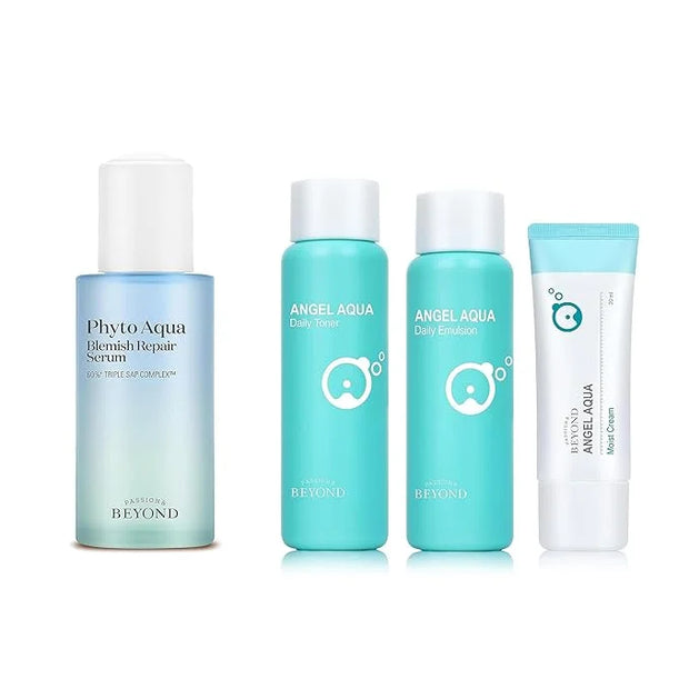 BEYOND Phyto Aqua Repair Face Serum (1.35 fl oz) & Angel Aqua Moisture Skincare Set (11.2fl oz, 3-Piece Set) - Vegan Formu...