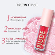 4 Pcs Plumping Lip Oil, Moisturizing Hydrating Lip Glow Oil Fruit Big Brush Head Lip Gloss Kit Smooth Glossy Finish Tinted...