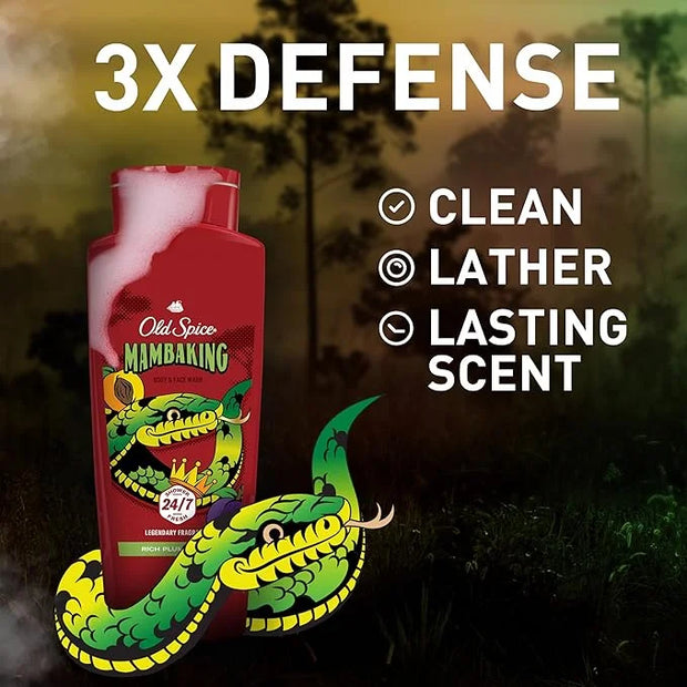 Old Spice Cleansing Body Wash for Men, 3X Defense, 24/7 Shower Fresh with Lasting Scent, 2-in-1 Body & Face Wash, MambaKin...