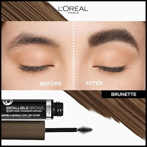 L'Oreal Paris Infallible Volumizing 24H Wear Brow Mascara, Long Lasting Eyebrow Makeup for 2X Fuller Eyebrows, 5.0 Brunett...