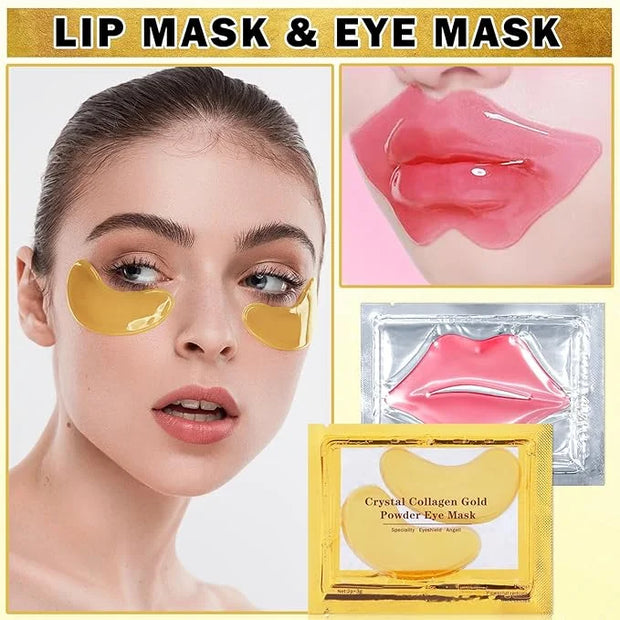 30PCS Lip Mask & Under Eye Mask Pink Lip Masks 24k Gold Eye Mask Patches for Puffy Eyes Effectively Moisturizing Lip & Eye...