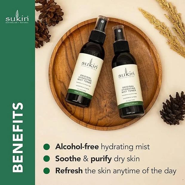 Sukin Organics Hydrating Mist Toner, Rosewater Facial Mist Spray, Refreshing Skin Care Routine for Face & Neck, Suitable f...