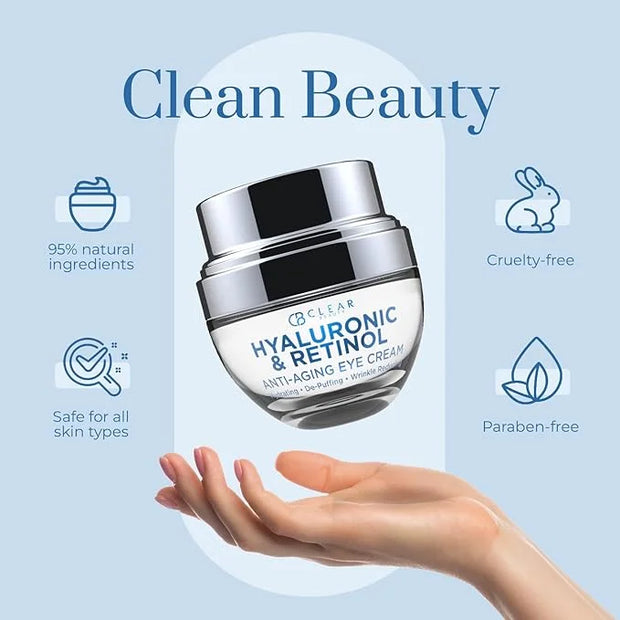 Hyaluronic Acid & Retinol Eye Cream - Hydrating, Anti-Aging & Reduces Dark Circles & Puffiness - Dermatologist Tested, Cru...