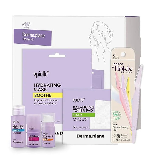 Tinkle Complete Safe Dermaplane Starter Kit (Pack of 6 Razors), Cleanser, Multi-Balm, Dermaplane Tool, Toner, Hydrating Ma...