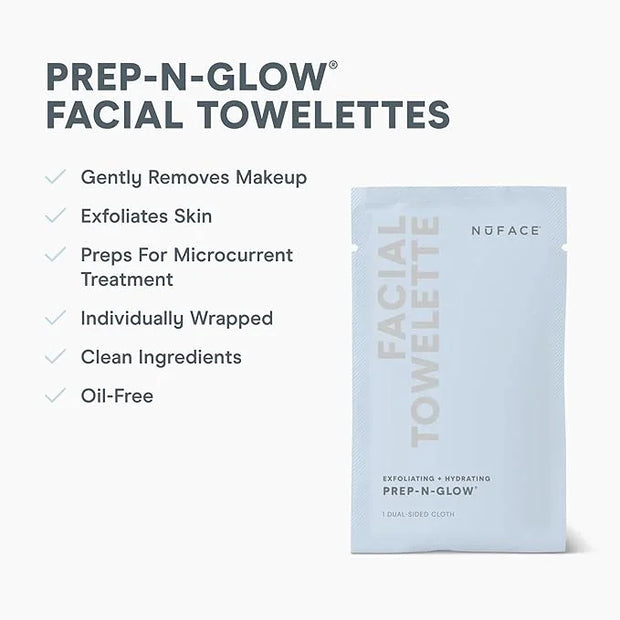 NuFACE Prep-N-Glow Facial Towelettes - 2-in-1 Exfoliating + Cleansing Makeup Remover Wipes, Hyaluronic Acid Travel Face Wi...