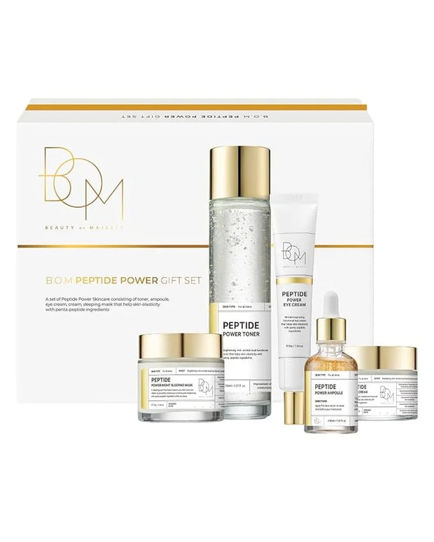 BOM COSMETICS A Set of Peptide Power Skincare With 5 Kinds of Items (Toner, Ampoule, Cream, Eye Cream, Sleeping Mask), 24K...