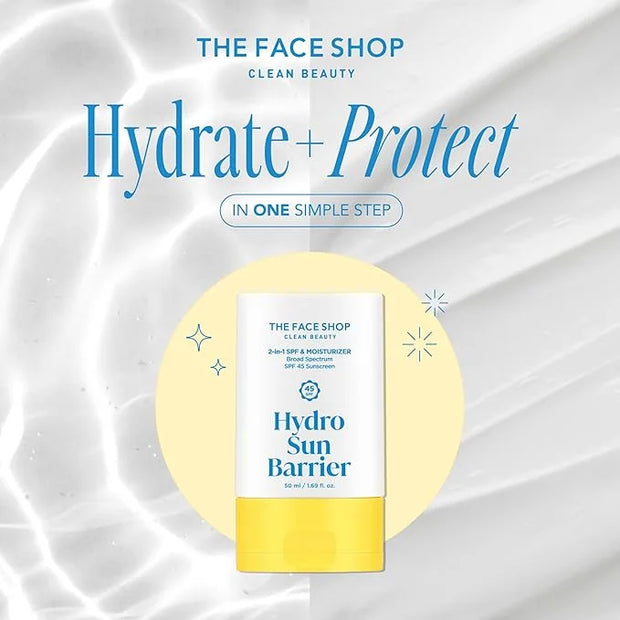 THE FACE SHOP Hydro Sun Barrier 2-in-1 Sunscreen & Moisturizer, Broad Spectrum SPF 45, Korean Sunscreen Skin care, Daily H...