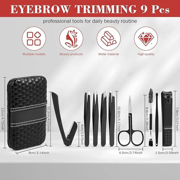 Tweezers Set, Hyxhappy 9 pcs Professional Stainless Steel Tweezers Kit for Facial Hair, Precision Plucker Eyebrow Tweezer ...