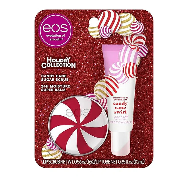 eos Holiday Lip Treatment Gift Set- Candy Cane Swirl Lip Scrub & 24H Moisture Super Balm, Limited-Edition Lip Care, Stocki...