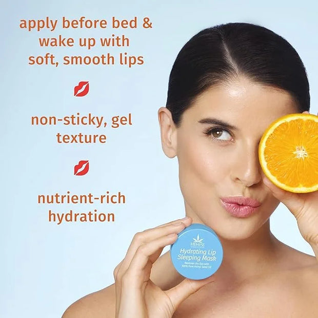 Hempz Hydrating Lip Sleeping Mask - Triple Moisture Fresh Citrus (.70 Oz.) | Overnight Hydrating Lip Balm with Triple Mois...